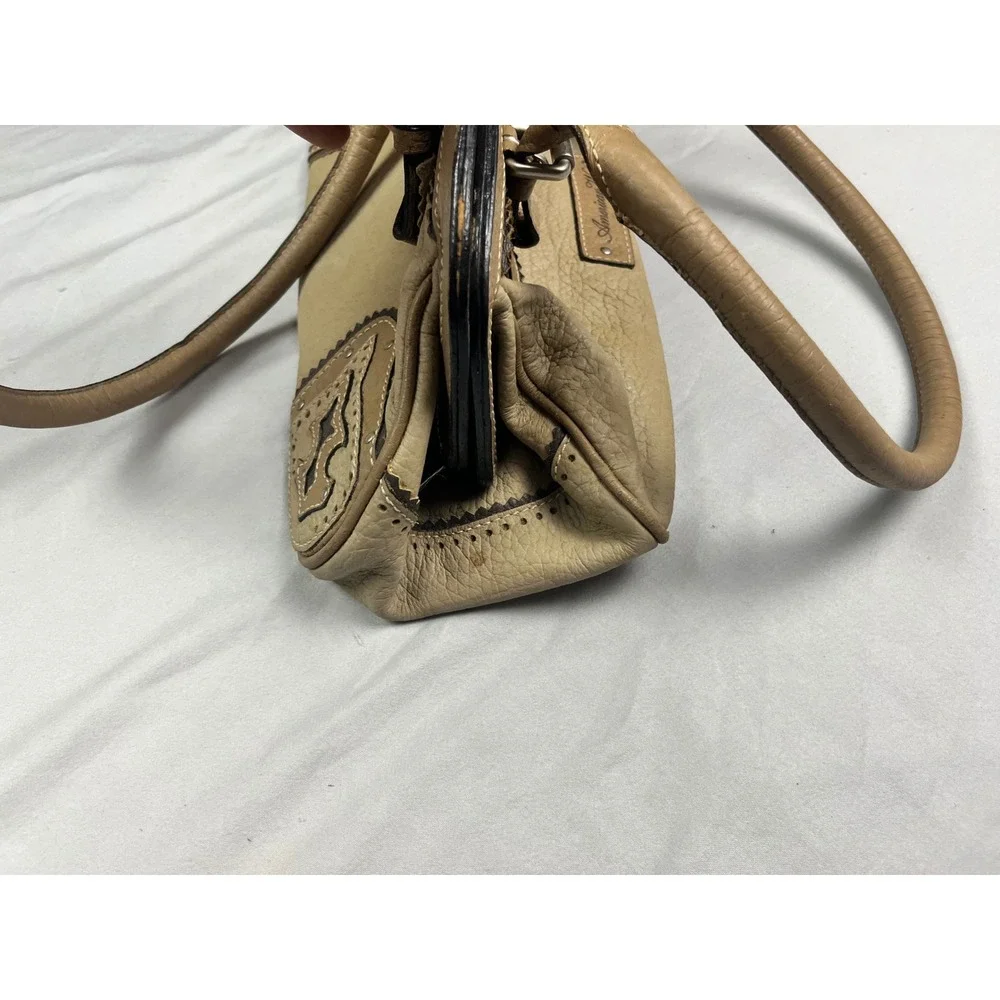 American West Tan Leather Western Satchel Handbag Studded Contrast Stitching